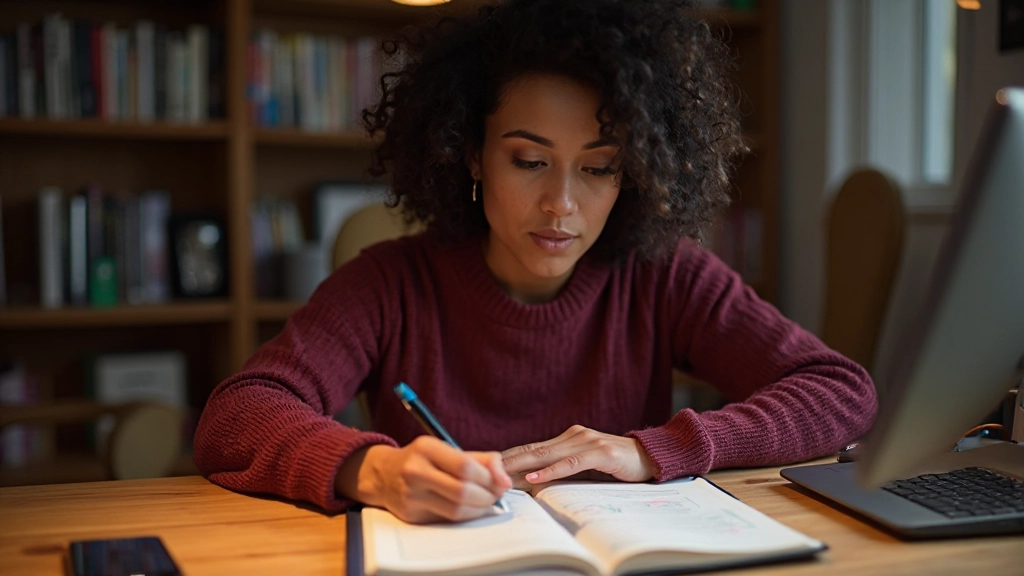 Pessoa criando plano de orçamento mensal detalhado com caneta e caderno